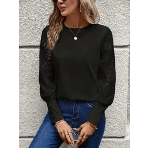 Kadın Uzun Kollu Bisiklet Yaka Kolları çiçekli Waffle Bluz