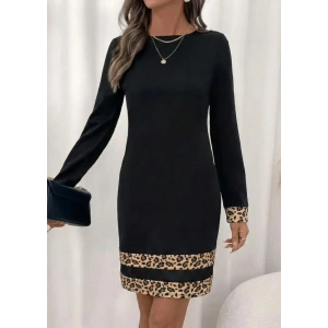 Kadın Uzun Kollu Bisiklet Yaka Mini Ithal Krep Elbise