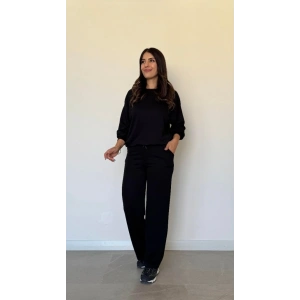 Kadın Uzun Kollu Bisiklet Yaka Viskon Iki Iplik Bluz Ve Pantolon Ikili Takım