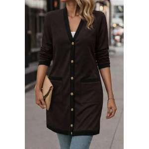 Kadın Uzun Kollu Cepli önden Düğmeli Uzun Modal Ceket Hırka