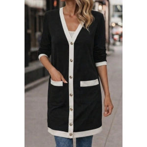 Kadın Uzun Kollu Cepli önden Düğmeli Uzun Modal Ceket Hırka