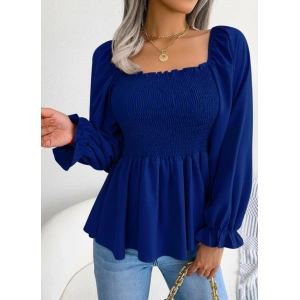 Kadın Uzun Kollu Geometrik Yakalı Gipe Detaylı Krep Bluz