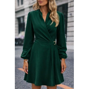 Kadın Uzun Kollu Hakim V Yakalı Yandan Toka Detaylı Ithal Mini Krep Elbise