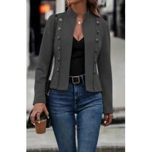Kadın Uzun Kollu Hakim Yaka Yanlardan Düğmeli Kısa Süet Ceket