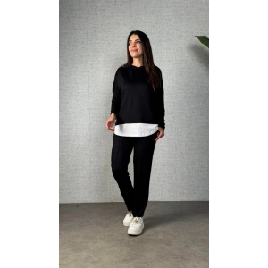 Kadın Uzun Kollu Kapşonlu Bağcıklı Viskon Iki Iplik Bluz Ve Pantolon Ikili Takım