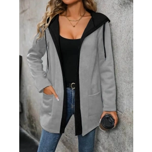 Kadın Uzun Kollu Kapşonlu çift Renkli şardonlu Iki Iplik Ceket