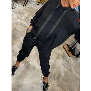 Kadın Uzun Kollu Kapşonlu Pulpayet Detay Viskon Iki Iplik Bluz Ve Pantolon Ikili Takım