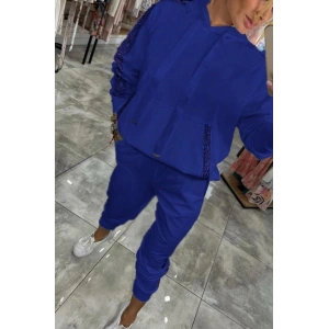 Kadın Uzun Kollu Kapşonlu Pulpayet Detay Viskon Iki Iplik Bluz Ve Pantolon Ikili Takım