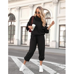 Kadın Uzun Kollu Kapşonlu Viskon Iki Iplik Bluz Ve Pantolon Ikili Takım
