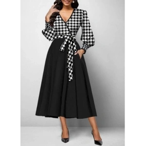 Kadın Uzun Kollu Kruvaze Yaka Dalgıç Krep Midi Boy Elbise