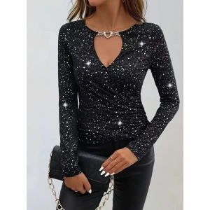 Kadın Uzun Kollu Kruvaze Yakalı Aksesuarlı Dalgıç Bluz