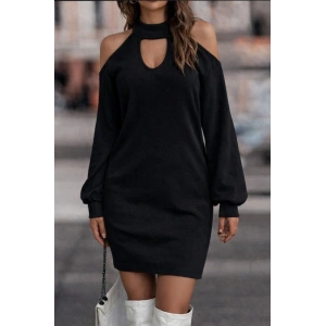 Kadın Uzun Kollu Omuzları Açık Boyundan şerit Detay Kaşkorse Elbise