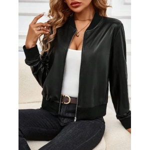 Kadın Uzun Kollu önden Fermuarlı Deri Kısa Ceket