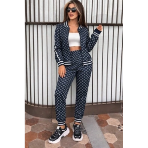 Kadın Uzun Kollu önden Fermuarlı Desenli Iki Iplik Bluz Ve Pantolon Ikili Takım