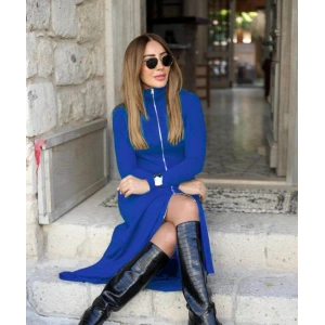 Kadın Uzun Kollu önden Fermuarlı Ithal Krep Elbise