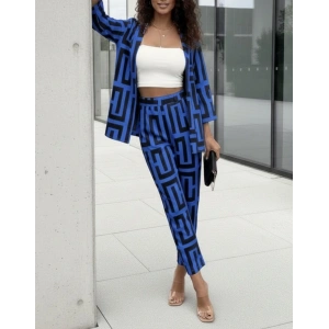 Kadın Uzun Kollu önü Açık Desenli Iki Iplik Ceket Ve Pantolon Ikili Takım