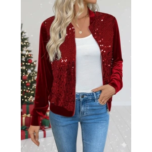 Kadın Uzun Kollu önü Açık Fermuarlı Pulpayetli Kadife Ceket