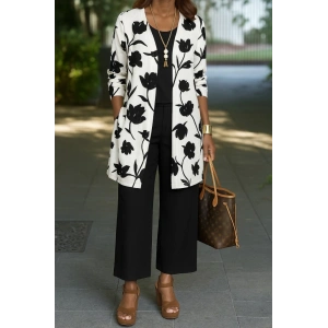 Kadın Uzun Kollu önü Açık Modal Ceket Kolsuz Viskon Iki Iplik Bluz Ve Pantolon üçlü Takım