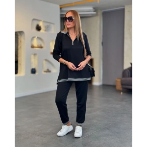 Kadın Uzun Kollu Ribana Ve Fermuar Detay Bluz Ve Yüksel Bel Pantolon 2li Takım