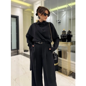 Kadın Uzun Kollu şal Detaylı Bluz Ve Pantolon Kemer Dahil Ikili Takım