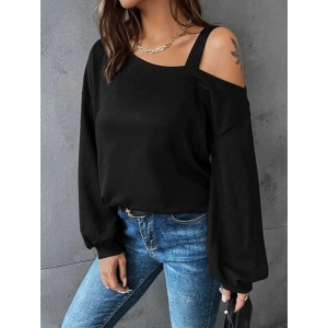 Kadın Uzun Kollu Tek Omuz Askı Detay Salaş Viskon Iki Iplik Bluz