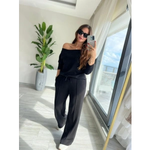 Kadın Uzun Kollu Tek Omuzdan Açık Modal Bluz Ve Pantolon Ikili Takım