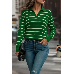 Kadın Uzun Kollu V Yaka çizgili Triko Bluz