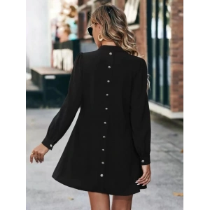 Kadın Uzun Kollu V Yakalı Arkadan Düğmeli Mini Ithal Krep Elbise