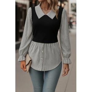 Kadın Uzun Kollu Yakalı önden Düğmeli Ottoman Bluz