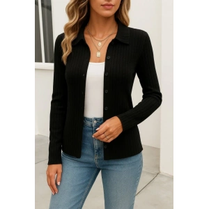 Kadın Uzun Kollu Yakalı önden Düğmeli Triko Ceket