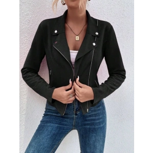 Kadın Uzun Kollu Yakalı önden Fermuarlı Kısa Süet Ceket