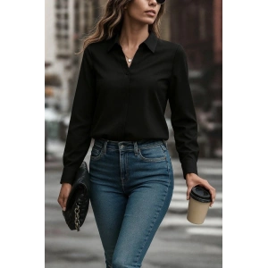 Kadın Uzun Kollu Yakalı Trikoton Gömlek