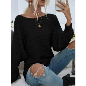 Kadın Uzun Kollu Yakası Açık Saç örgü Desenli Triko Bluz