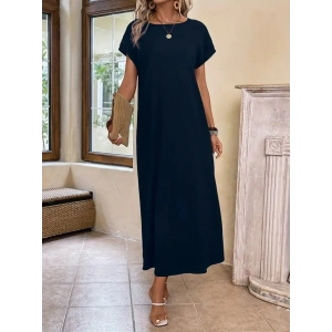 Kadın Uzun Kollu Yakası Açık Viskon Elbise