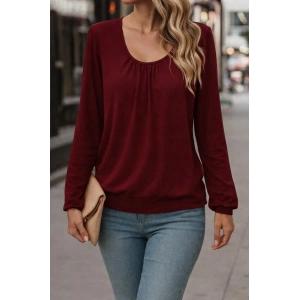 Kadın Uzun Kollu Yuvarlak Yakalı Viskon Bluz