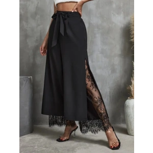 Kadın Yüksek Bel Belden Kuşaklı üst Dalgıç Alt Dantel Detaylı Dalgıç Pantolon