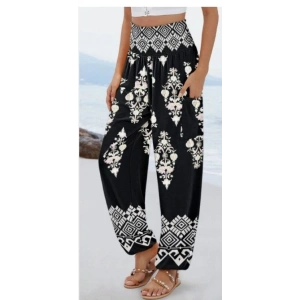 Kadın Yüksek Bel Desenli Lastikli Süprem Pantolon