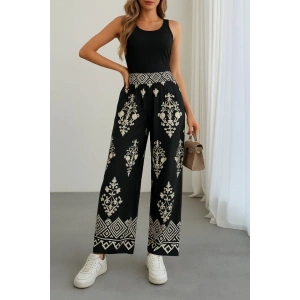 Kadın Yüksek Bel Desenli Lastikli Süprem Pantolon