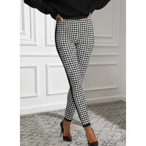 Kadın Yüksek Bel Kaz Ayağı Desenli Yanları şeritli Dalgıç Pantolon