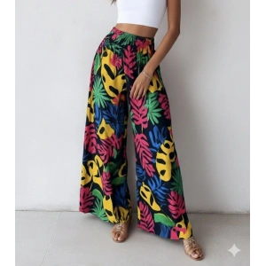 Kadın Yüksek Bel Lastikli Desenli Süprem Pantolon