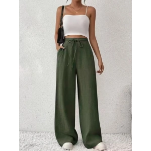 Kadın Yüksek Bel önden Bağlamalı Geniş Kesim Detaylı Uzun Pantolon