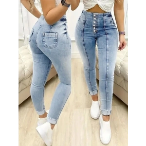 Kadın Yüksek Bel önden Düğmeli Jean Pantolon