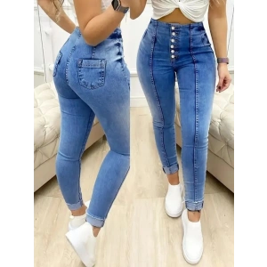 Kadın Yüksek Bel önden Düğmeli Jean Pantolon
