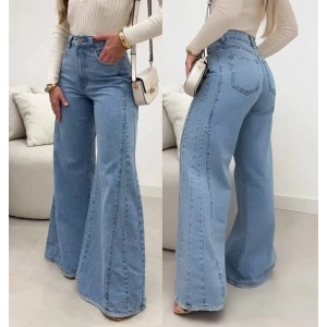 Kadın Yüksek Bel Paçaya Doğru Geniş Kesimli Kot Pantolon