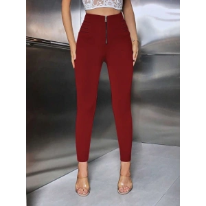 Kadın Yüksek Belli önden Fermuar Ve Nervur Detaylı Dalgıç Tayt