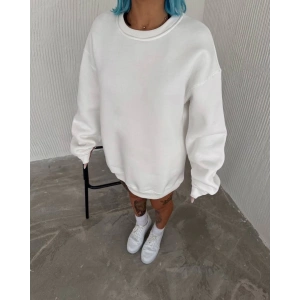 Kışlık Bisiklet Yaka Üç İplik Basic SweatShirt - Beyaz