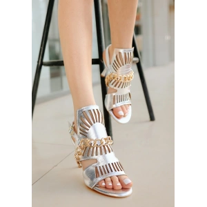 Lidya Gümüş Cilt Topuklu Ayakkabı