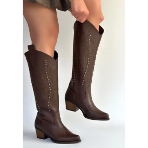 Meof Acı Kahve Cilt Topuklu Çizme