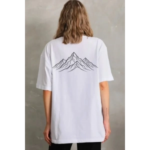 Nihilist Penguen Özel Tasarım Oversize Bisiklet Yaka Tişört - Beyaz