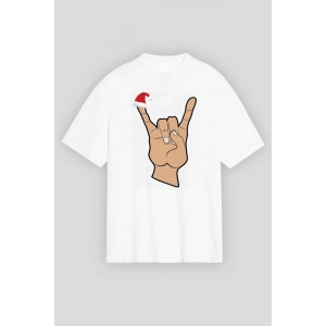 Noel Başlıklı Serçe Parmak T-shirt - Beyaz